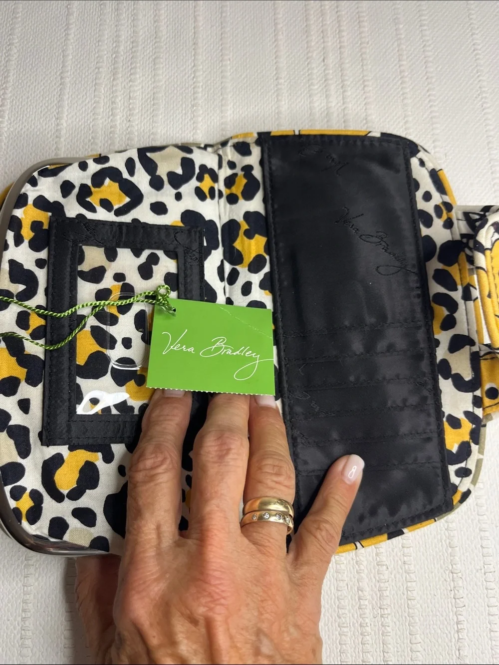 Vera Bradley Go Wild Kiss 'n Snap Wallet - Yellow, Black & White Leopard retired